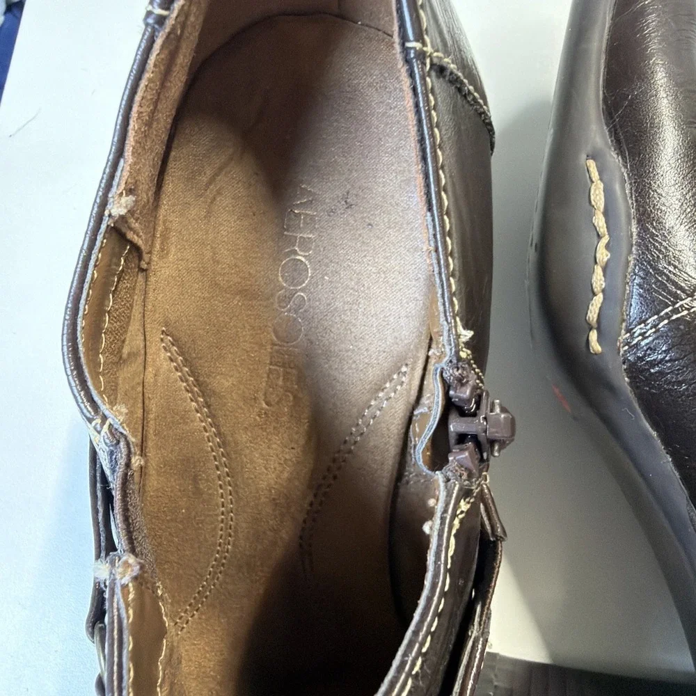 Aerosoles Women‎ Fascination Ankle Booties Brown Square Toe Sz 7.5